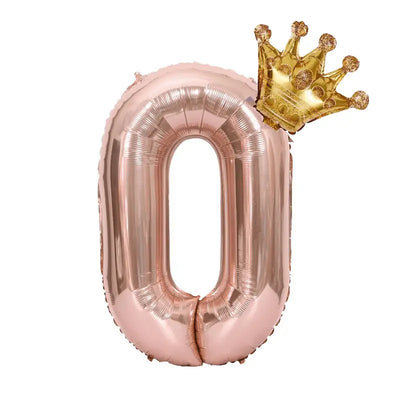 Rose Gold Number with Crown Balloon