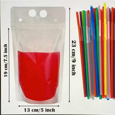 30 pcs Transparent drink bag w/straws