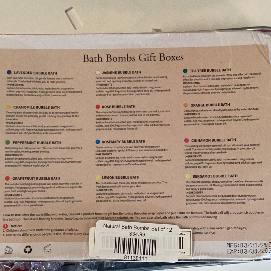 Natural Bath Bombs-Set of 12