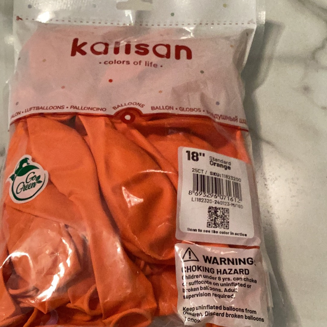 Kalisan Standard Orange Latex Balloons