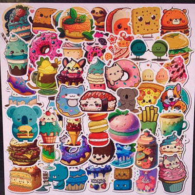 50pc Rubbish Food Stickers