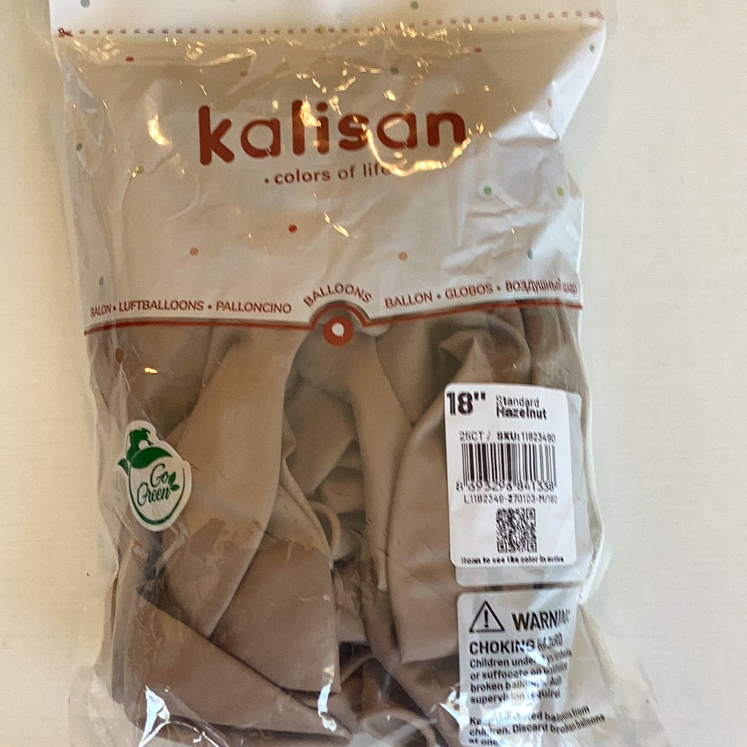 Kalisan Standard Hazelnut Latex Balloons